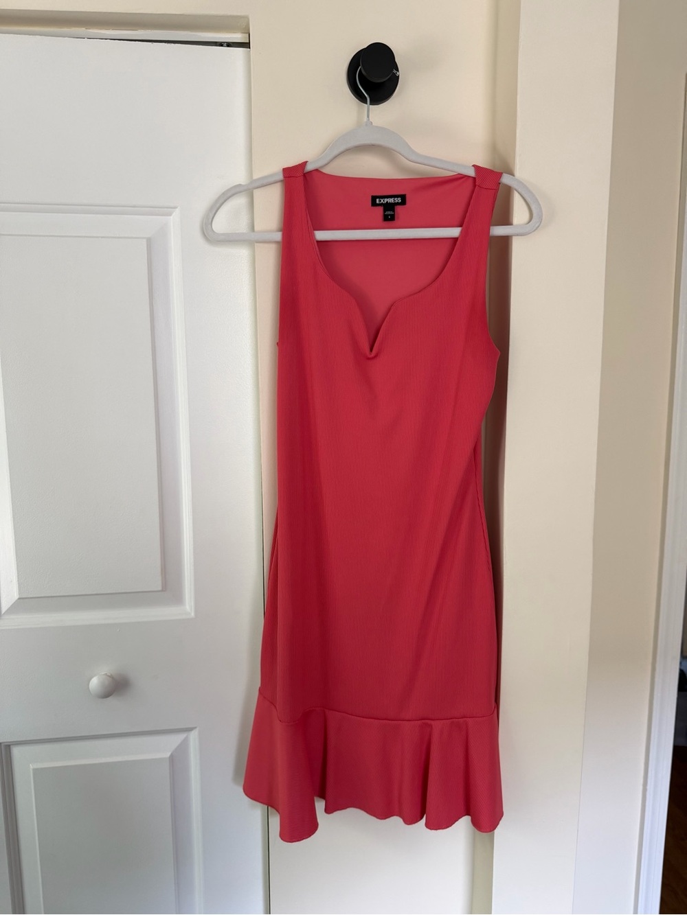 Express Coral-Pink Sleeveless Ruffle-Hem Mini Dress